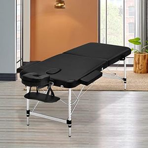 Massage Table 55cm Portable 2 Fold Aluminium Beauty Bed Black