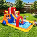 Hongcoral Inflatable Water Slide, 10 in 1 Water Park Bouncy Castle with Splash Pool, 2 Slides, Ball Pit, Water Cannon, Climbing Wall, Blow up Water Slides for Kids Outdoor Backyard