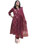 ANNI DESIGNER Women's Rayon Blend Straight Printed Kurta with Pant & Dupatta (PARAVA Maroon_S_Maroon_Small)