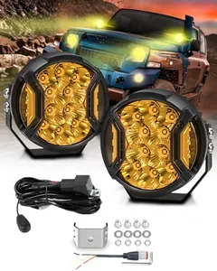 NAVOROGE 5 Inch LED Round Light Pods, Super Brighter Offroad Driving Side Shooter Lighting with Amber DRL, 270° Wide Range Amber Fog Light Yellow Spot Beam Ditch Lights with Wiring Harness Kit - 2Pack