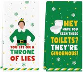 Funny Christmas Towels, 2 Pack Holiday Bathroom Hand Towels Merchandise Gifts, Absorbent Kitchen Dish Towels Set, Cute Christmas Kitchen Bathroom Decorations, Novelty Xmas Gifts