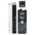 BRUSTRO Artists Coloured Pencils | Black & White | Set of 6 (3 Whites and 3 Blacks) | Ideal for Students and Adults, Color, Sketching, Shading, Drawing, Blending, Mandala Art, School, Office Use