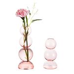 Small Glass Vase for Flowers, Hewory 2pcs Pink Bud Vases Single Flower Vase, Colored Single Rose Vase Funky Aesthetic Vase for Living Room Bedroom Ornaments Home Decor