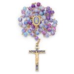 Mondo Cattolico Rosary Beads catholic for Women and Men Blessed During Pope's Angelus, Miraculous Virgin Rosary with Variegated Glass on a Gold Plated Brass Chain - Perfect Catholic gifts, Glass,