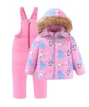 LUCKYLUAN Girl's 2 Piece Snowsuit Warm Insulated Snow Jacket and Bib Pants Outfit Set 8 Years Pink Panda Polar Bear