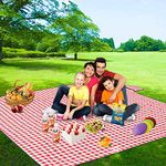 JAMUNESH ENTERPRISE Picnic Blanket, Beach Blanket Waterproof Sandproof, 70" x 59" Foldable Lightweight Washable Picnic Mat for Adults and Kids, Park Mat for Summer Beach,Camping Travel (Red Picnic)