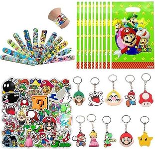 YOOYEH 82pcs Minecraft Keychains, 10 Party Bags Fillers Slap Bands Favors Birthday Party Supplies, Party Bag Pendant Gift Fillers Key Tags Goodie Bag Keychain (Mario)
