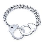 Biker Jewelry Couples Handcuff Statement Bracelet for Men Cuban Curb Chain Silver Tone Stainless Steel 8.5 Inch