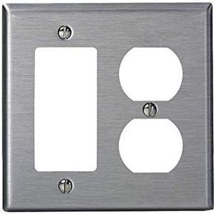 Leviton SJ826-40 2-Gang, Decora, 1-Duplex Receptacle Stainless Steel, Midway Size Wall Plate, Stainless Steel