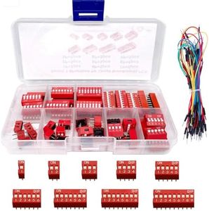 DAOKI 40PCS DIP Switch Assorted Kit Red 1 2 3 4 6 7 8 9 Position 2.54mm On Off Slide Type Switch for Breadboard with Jump Wire