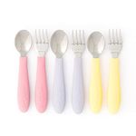 Elk and Friends Kids Silverware with Silicone Handle | Childrens Safe Flatware | Toddler Utensils | Baby Spoons + Forks | Stainless Steel Cutlery