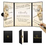 DARUNAXY Black Gold Retirement Party Decorations, Officially Retired Alternative Signature Guest Book for Men Women Happy Retirement Gifts Signing Card Board for Retirement Farewell Party Supplies