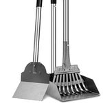 Snagle Paw Upgraded Dog Pooper Scooper Set 3 Pack Adjustable Long Handle Metal Tray Rake and Spade Poop Scoop with Bin for Pet Waste Removal No Bending Clean Up for Large and Small Dogs