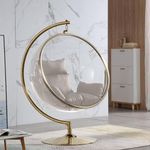 Transparent Hanging Egg Chair with Pedestal Base - Hardened Acrylic Seat & Alloy Steel Stand - Available in Silver and Gold Base Colors with 4 Cushion Options (Gold Frame With Light Grey Cushion)