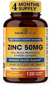 Zinc 50mg Supplement 120 Vegetarian Capsules, Zinc Highly Absorbable Supplements for Immune Support, Gluten Free