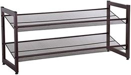 SONGMICS Shoe Rack, 2-Tier Stackable Shoe Storage Shelf, Flat or Angled Shoe Organizer, Bronze ULMR02A