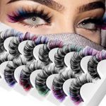 BSLVWG Coloured False Eyelashes Russian Strip LashesFalse Lashes Faux Mink Lashes Colored Lashes Fluffy Wispy Russian Strip Lashes with Color（7 MIX Colors） (01)