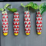 Lazy Gardener Decorative Handpainted Magnetic Planter, Magnetic Pots for Fridge & Indoor Plants, Red & Yellow Magnetic Vase for Fridge Décor (Set of 4)