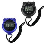 2pcs Digital Sports Stopwatch Timer Stopwatch Large Display Interval Training Timer Outdoor Split Stop Watch Lap Timer Digital Calendar Alarm Clock Referee Watch for Running(Blue&Black)