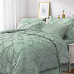 JOLLYVOGUE Pintuck Twin Size Comforter Sets 6 Pieces, Green Bed in a Bag Comforter Set for Bedroom, Beddding Sets with Comforter, Sheets, Bed Skirt, Ruffled Shams & Pillowcases (HU-XI-201)