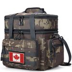 Double Deck Tactical Lunch Box for Adults, Large Leakproof Insulated Lunch Bag with Shoulder Strap, Dual Compartment Cooler Bag, Lunch Box for Men Work Camping Fishing Picnic (Black-Camo, 16L)