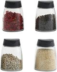 Double Lids Seasoning Shakers Glass Bottles Spice Shakers Sifter Barbecue Spice Jars Salt & Pepper Shaker Container Set (Black 4)