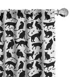 Ambesonne Cat Window Curtains, Black Silhouettes in Different Positions Friendly Furry Feline Domestic Pet, Lightweight Decor 2-Panel Set with Rod Pocket, Pair of - 28" x 84", Cream Charcoal