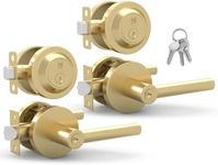 Mega Handles - RAEGEN Entry Combo 2 Pack I Entry Lever Door Handle and Single Cylinder Deadbolt Lock and Key Combo Pack - Heavy Duty Round Locking Lever Set - Satin Brass - Keyed Alike