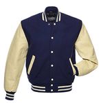 C141-M Varsity Letterman Jacket Navy Blue Wool & Cream Leather