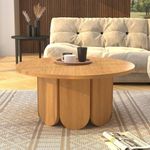 XINRONG Oak Round Coffee Table, Mid Century Modern Coffee Table with Solid Tabletop, Wooden Circle Coffee Table for Living Room and Apartment, Easy Assembly