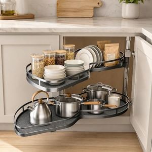 Blind Corner Cabinet Pull Out Organizer 12 14 16 18 Inch, 2 Tier Kitchen Cabinet Organizer, Heavy Duty Adjustable Lazy Susan Shelf with Soft Close, Left or Right Mount for Blind Corner Cabinets