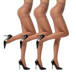 EVERSWE 3 Pairs Women's Sheer Tights 20D, High Waist Control Top Pantyhose Hosiery, Brown, Small