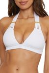 Becca by Rebecca Virtue Women's Standard Modern Edge Halter Bikini Top, Adjustable, Tie Back, Swimwear Separates, White