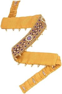 VAMA South Indian Traditional Fabric Golden Blue Stone Embroidery Cloth Saree Waist Belt Stretchable Kamarpatta Kamarbandni Kardhani For Women (Kamarbandh Belt For Saree)