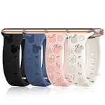 iWabcertoo 4 Pack Cartoon Engraved Bands Compatible with Apple Watch Band 40mm 41mm 38mm 42mm 44mm 45mm 49mm Women,Soft Silicone Cute Designer Strap for iWatch Bands Series SE 8 6 5 4 3 2 1 Ultra