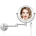 Auxmir Wall Mounted Lighted Makeup Mirror, AC Plug, 8" Double Sided 1X/10X Magnifying Vanity Mirror, 3 Color Lights, Touch Dimmable Bathroom Cosmetic Mirror with 360 Swivel Extendable Arm, Chrome