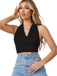 Istyle Can Comfortable, Relaxed Crop Top For Women Sleeveless Backless Sequins Halter Tie Up Stretchable Crop Tank Top | Dress For Women | Backless Top (Small, Black)