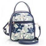 SACCI MUCCI Multipurpose Lunch Bag with Adjustable Strap a Perfect Office Bag for Women 100% Vegan Leather and Coated Duck Canvas Fabric, Lightweight and Durable (Navy-Lily Blue)