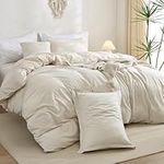 Nayoroom Beige Duvet Cover Queen Size Cream Linen Color Like Solid Bedding Set 3 Pieces Soft Breathable Washed Microfiber Farmhouse Comforter Cover with Zipper Closure Corner Ties