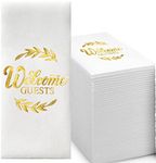 KMAKII 50 Pack Gold Disposable Cloth Like Napkins Linen-Feel Guest Towels White Paper Hand Towels Hand Napkins For Bathroom,Weddings, Parties,Dinners Size 12 X 17 Inches