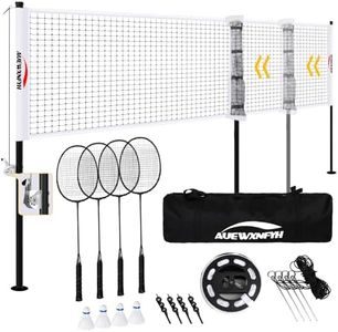 Droop-Proof Badminton Set - 1.26-Inch Reinforced Steel Frame with 4 Nylon Shuttlecocks, Includes 4 Rackets, Boundary Lines & Waterproof Carry Bag - Professional Backyard Badminton Net Kit