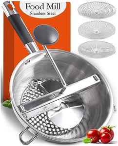 Food Mill Stainless Steel With 3 Milling Discs - Rotary Food Mill For Tomato Sauce, Apple Sauce, Puree,Mashed Potatoes, Jams, Baby Food - Bowl and Soft Silicone Handle - Ergonomic Design