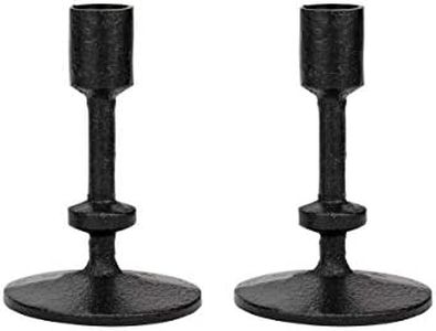 Stonebriar SB-6282A2 5" Black Cast Iron Metal Taper Candle Holder Set, Set of 2