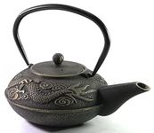 Buckingham Cast Iron Imperial Dragon Design Tetsubin Japanese Style Teapot 700 ml with Stainless Steel Mesh Infuser, Kettle, Black/ Gold