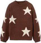 WDIRARA Girl's Star Pattern Round Neck Long Sleeve Sweater Casual Knitted Pullovers Tops Coffee Brown 9Y