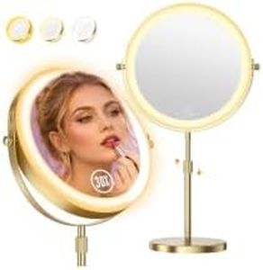 Zlroluyn 1X/30X Makeup Mirror with Lights, Height Adjustable Double Sided Vanity Mirror, 360° Rotation Cosmetic Mirror for Tabletop Bathroom, Ideal Gift for Women (Antique Bronze)
