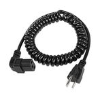 CERRXIAN 4.9ft Down Angle 3 Prong Power Spring Cord, NEMA 5-15P to 90 Degree IEC 320 C13 Monitor TV Replacement Power Supply Coiled Cable, 10A/125V for Computer,Scanners, Printers(D,Black)