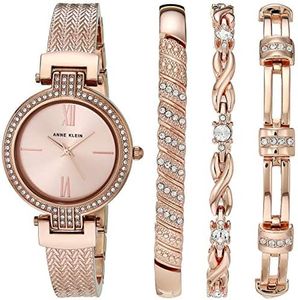 Anne Klein Women's Premium Crystal Accented Watch and Bracelet Set, AK/3584, Rose Gold, AK/3584RGST