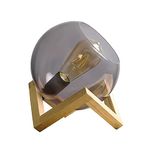 MiniSun Modern Smoked Effect Glass Globe Bedside Table Lamp on a Wooden Frame Base - Complete with a 4w LED Filament Bulb [2700K Warm White]