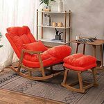 Lucky Wood Store Wooden Rocking Chair/Relax Chair for Adults for Office Comfortable and Simple Designed Arm Chair in Velvet Fabric (Orange)